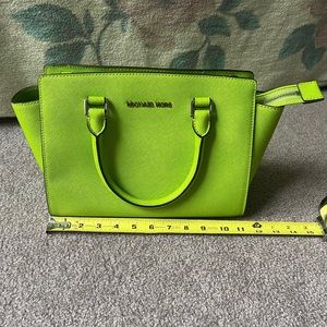 Michael Kors Selma medium satchel in pear green saffiano leather